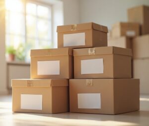 Pappesker i en stue - illustrerer spørsmålet om hvem som beholder hva i en skilsmisse